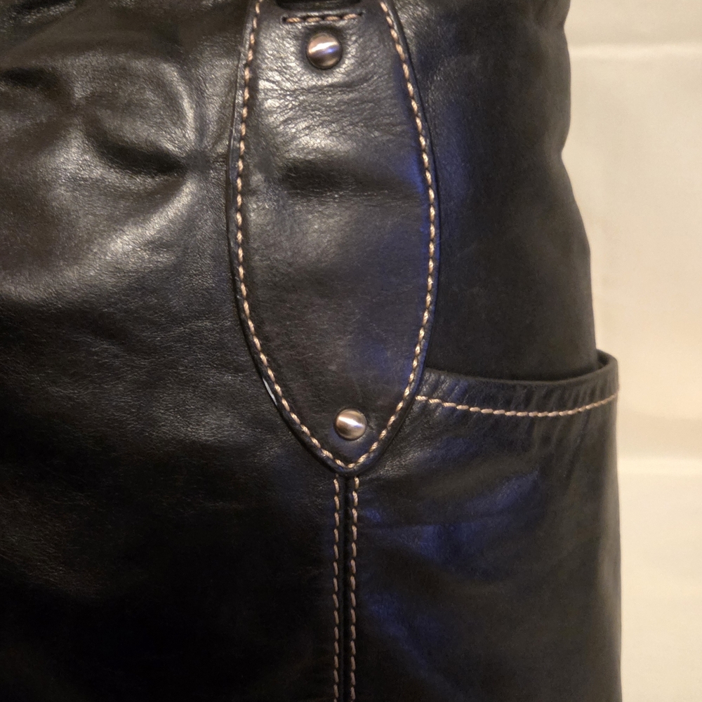 Fossil Genuine Leather Black Tote Bag Large Classic Shoulder Work Bag Key Charm - Picture 4 of 14